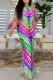 Purple Casual Print Slit O Neck Long Dresses