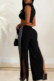 Orange Casual Patchwork Draw String Pocket Contrast Loose Mid Waist Wide Leg Patchwork Bottoms