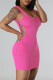 Rose Red Casual Solid Hollowed Out Frenulum U Neck Vest Dresses