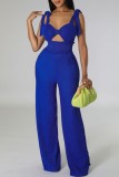 Red Sexy Casual Solid Bandage Hollowed Out Backless Spaghetti Strap Skinny Jumpsuits