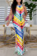 Yellow Casual Print Slit O Neck Long Dresses