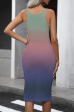 Multicolor Casual Gradient Print Contrast U Neck Printed Dresses