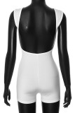 White Sexy Solid Patchwork Backless O Neck Skinny Rompers