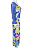 Multicolor Casual Print Patchwork Square Collar Long Dresses
