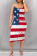 White Blue Red Casual Print Patchwork Square Collar Wrapped Skirt Dresses