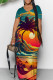 Tangerine Red Casual Print Patchwork Pocket V Neck Long Dresses