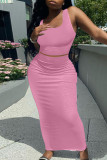 Pink Casual Solid Patchwork U Neck Sleeveless Two Pieces