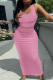 Pink Casual Solid Patchwork U Neck Sleeveless Two Pieces