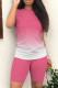 Powder White Casual Gradient Patchwork O Neck Short Sleeve Two Pieces