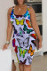 Light Purple Casual Print Patchwork Backless Square Collar Wrapped Skirt Dresses