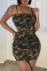 Camouflage Sexy Camouflage Print Hollowed Out Frenulum Backless Spaghetti Strap Wrapped Skirt Dresses