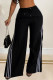 Black Casual Patchwork Draw String Pocket Contrast Loose Mid Waist Wide Leg Patchwork Bottoms
