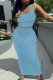 Sky Blue Casual Solid Patchwork U Neck Sleeveless Two Pieces
