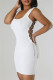 White Casual Solid Hollowed Out Frenulum U Neck Vest Dresses