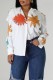 White Casual Print Basic Shirt Collar Tops