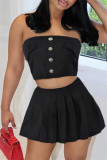 White Sexy Casual Solid Backless Strapless Sleeveless Two Pieces