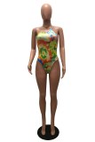Blue Sexy Print Bandage Backless Swimwears
