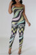 Black Green Sexy Casual Print Backless Spaghetti Strap Skinny Jumpsuits