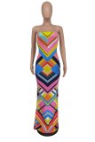 Multicolor Sexy Print Backless Slit Strapless Long Dresses