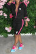 Black Rose Red Casual Striped Print Patchwork Pocket Mandarin Collar Long Sleeve Two Pieces