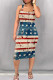 White Red Casual Print Patchwork Square Collar Wrapped Skirt Dresses