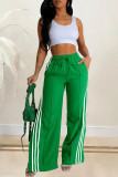 Orange Casual Patchwork Draw String Pocket Contrast Loose Mid Waist Wide Leg Patchwork Bottoms