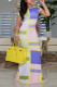 Yellow Casual Print Basic O Neck Long Dresses