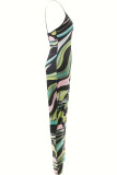 Black Green Sexy Casual Print Backless Spaghetti Strap Skinny Jumpsuits