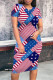 Red White Casual Print Patchwork O Neck Wrapped Skirt Dresses