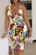 Apricot Casual Print Patchwork Backless Square Collar Wrapped Skirt Dresses