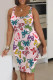 Light Pink Casual Print Patchwork Backless Square Collar Wrapped Skirt Dresses