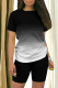Black And White Casual Gradient Patchwork O Neck Short Sleeve Two Pieces