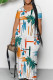 White Casual Print Patchwork Pocket V Neck Long Dresses