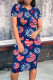 Blue Casual Print Patchwork O Neck Wrapped Skirt Dresses