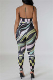 Black Green Sexy Casual Print Backless Spaghetti Strap Skinny Jumpsuits