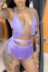 Purple Sexy Solid Tassel Hollowed Out Swimwears