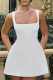 White Elegant Solid Patchwork Backless Zipper Square Collar A Line Dresses