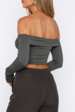 Pink Street Solid Patchwork Fold Off the Shoulder Tops