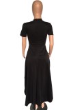 Black Casual Solid Asymmetrical O Neck Short Sleeve Short Sleeve Dress