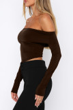 Pink Street Solid Patchwork Fold Off the Shoulder Tops