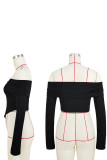 Pink Street Solid Patchwork Fold Off the Shoulder Tops
