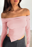 Pink Street Solid Patchwork Fold Off the Shoulder Tops