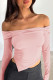 Pink Street Solid Patchwork Fold Off the Shoulder Tops