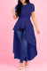Blue Casual Solid Asymmetrical O Neck Short Sleeve Short Sleeve Dress