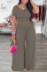 Coffee Casual Solid Basic O Neck Short Sleeve Two Pieces