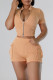 Tangerine Red Casual Solid Patchwork Zipper Zipper Collar Short Sleeve Two Pieces