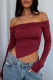 Burgundy Street Solid Patchwork Fold Off the Shoulder Tops
