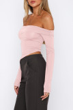 Pink Street Solid Patchwork Fold Off the Shoulder Tops