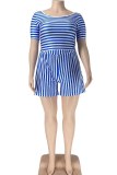 Gold Casual Striped Print Basic O Neck Plus Size Two Pieces