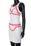 White Sexy Street Print Patchwork Contrast U Neck Wrapped Skirt Dresses